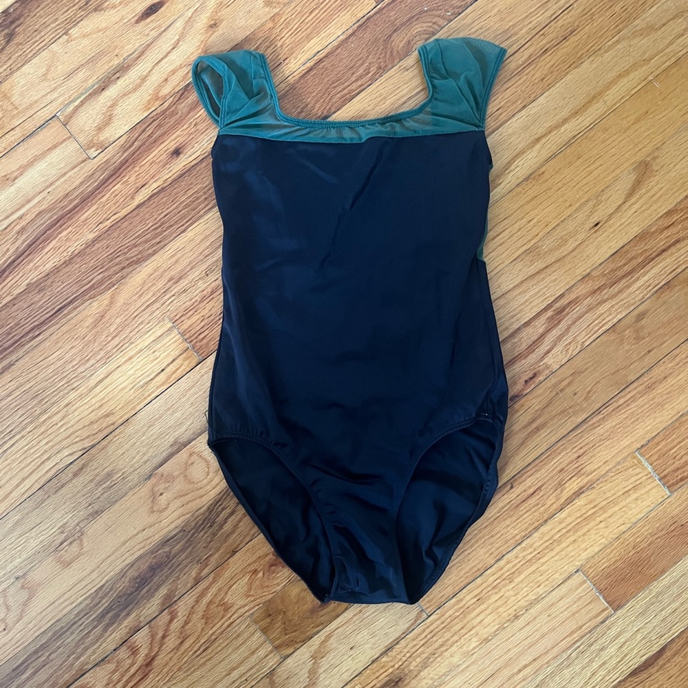 Class In Dancewear Black and Green Leotard
